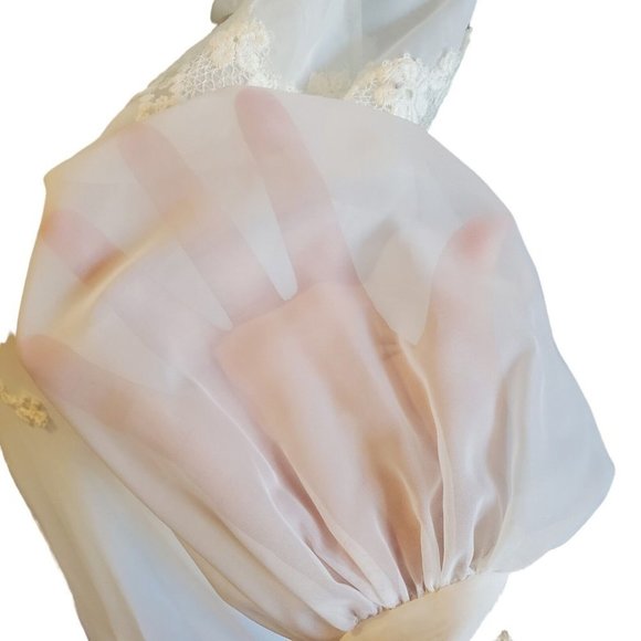Vintage 70s Prairie Lace Wedding Dress Edwardian Victorian Pioneer Sheer Puff - Picture 8 of 16